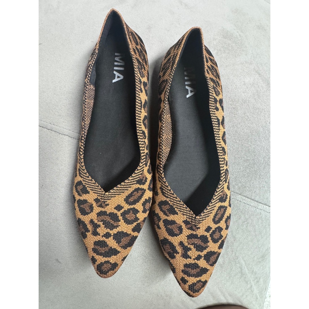 MIA Women Leopard Print Knit Pointed Toe Ballet Flats Brown Black 6.5M Q100011SF